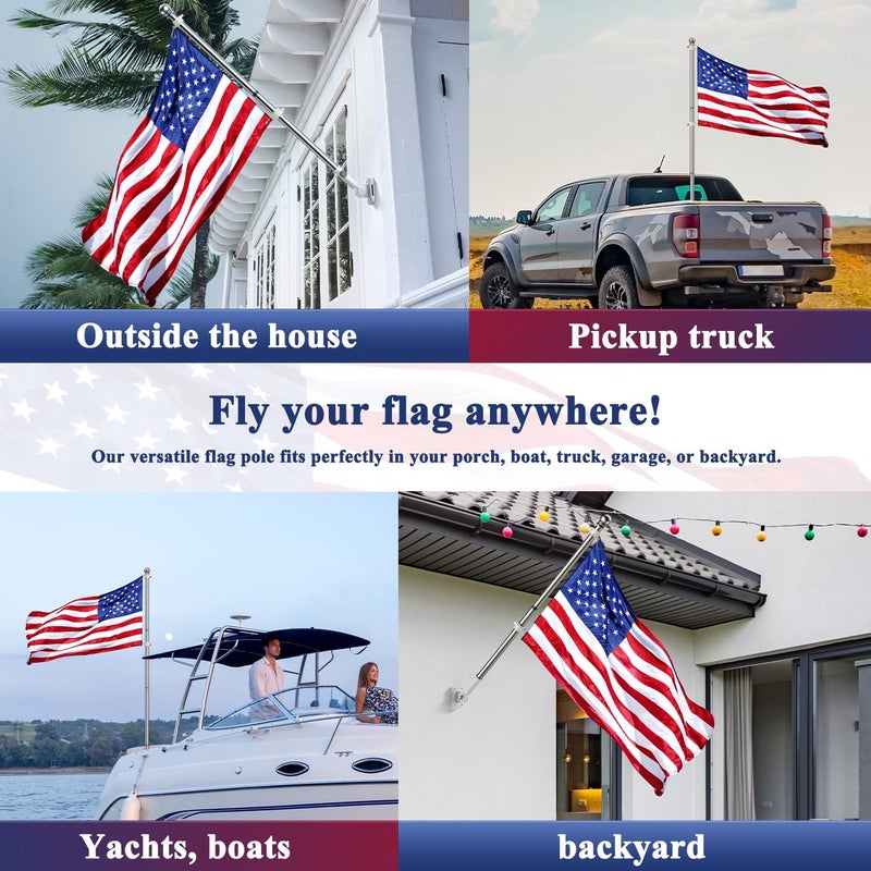 PHITRIC Flag Pole, Tangle Free Spinning Stainless Steel Rustproof Flagpole for 3x5 Sports Fan Outdoor Flags for Outside House (Silver, 5FT, Without Bracket) - Image 5